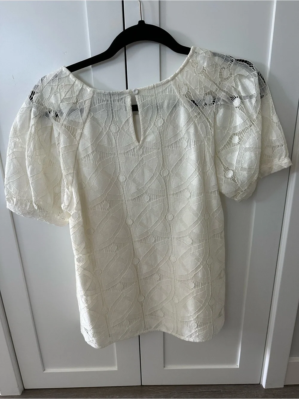 NWT Anthropologie Ivory Lace Puff-Sleeve Blouse